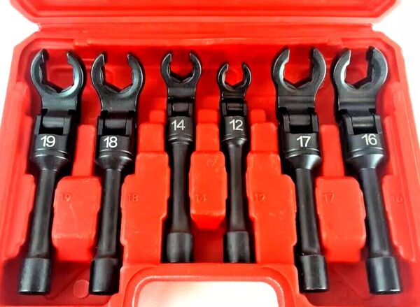 GTYPRO 6-Pcs Flexible Diesel Injector Line 3/8″ DR Socket Wrench Set Long Model (12mm-19mm)