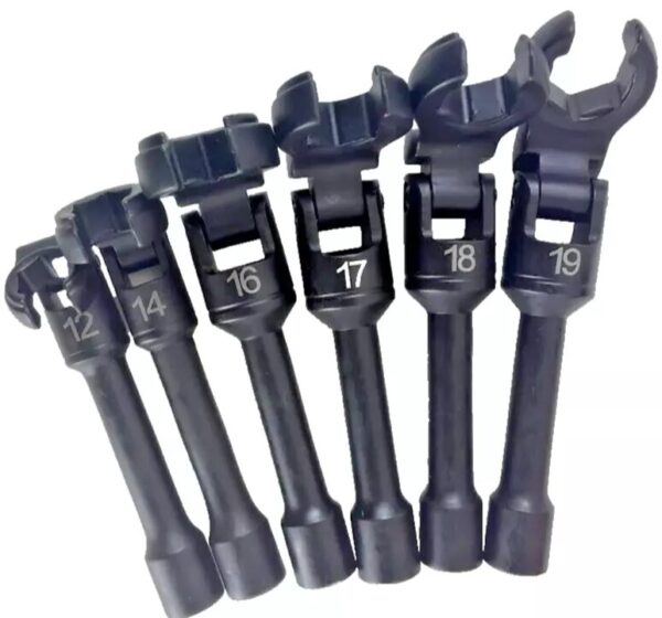 GTYPRO 6-Pcs Flexible Diesel Injector Line 3/8″ DR Socket Wrench Set Long Model (12mm-19mm)