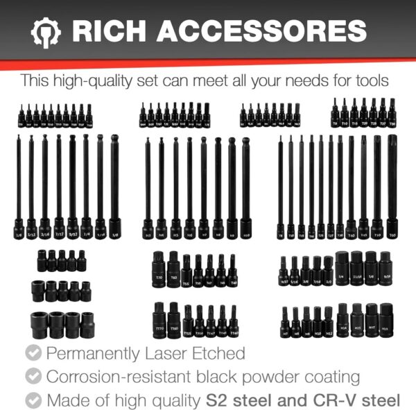 GTY 107pcs impact bit socket set 1/4” 3/8 1/2” drive bit socket set