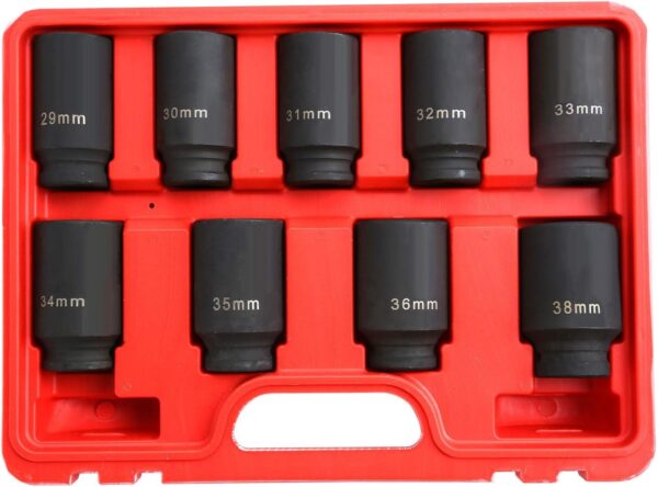 GTYPRO 9PCS Deep Impact Socket Set 1/2″ Drive Metric Axle Hub Nut Socket 29-38mm