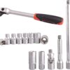 24pcs 3/8’’ impact sockets [SAE]:5/16,3/8,7/16,1/2,9/16,5/8,11/16,3/4,13/16,7/8 [METRIC]:8mm,9mm,10mm,11mm,12mm,13mm,14mm,15mm,16mm,17mm,18mm,19mm,21mm,22mm 2pcs Extension Bars: 3″, 6″ 1pcs 3/8″ Universal Joint 1pcs 3/8″ Impact Universal Joint 1pcs 3/8″ Ratchet Handle 1pcs 3/8″drill adaptor