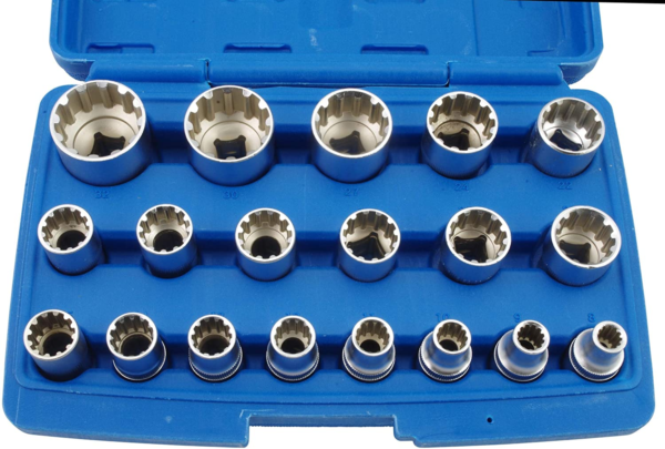 19PCS E-Profile Multi-Tooth 8-32 mm 12 Inch Multilock Socket Set