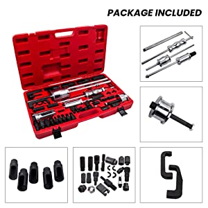 GTY TOOLS 40 Pcs Diesel Fuel Injector Puller with Common Rail Adaptor, Universal Auto Truck Slide Hammer and Bearing Puller for Diesel Engines, Master Diesel Injector Extractor Removal Tool Kit