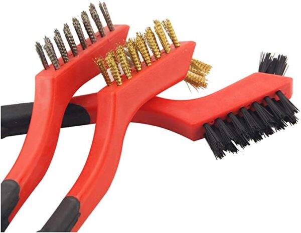 3 Piece Cleaning Brush Detailing Wire Brush Set, Brass, Stainless Steel, and Nylon Brush Head